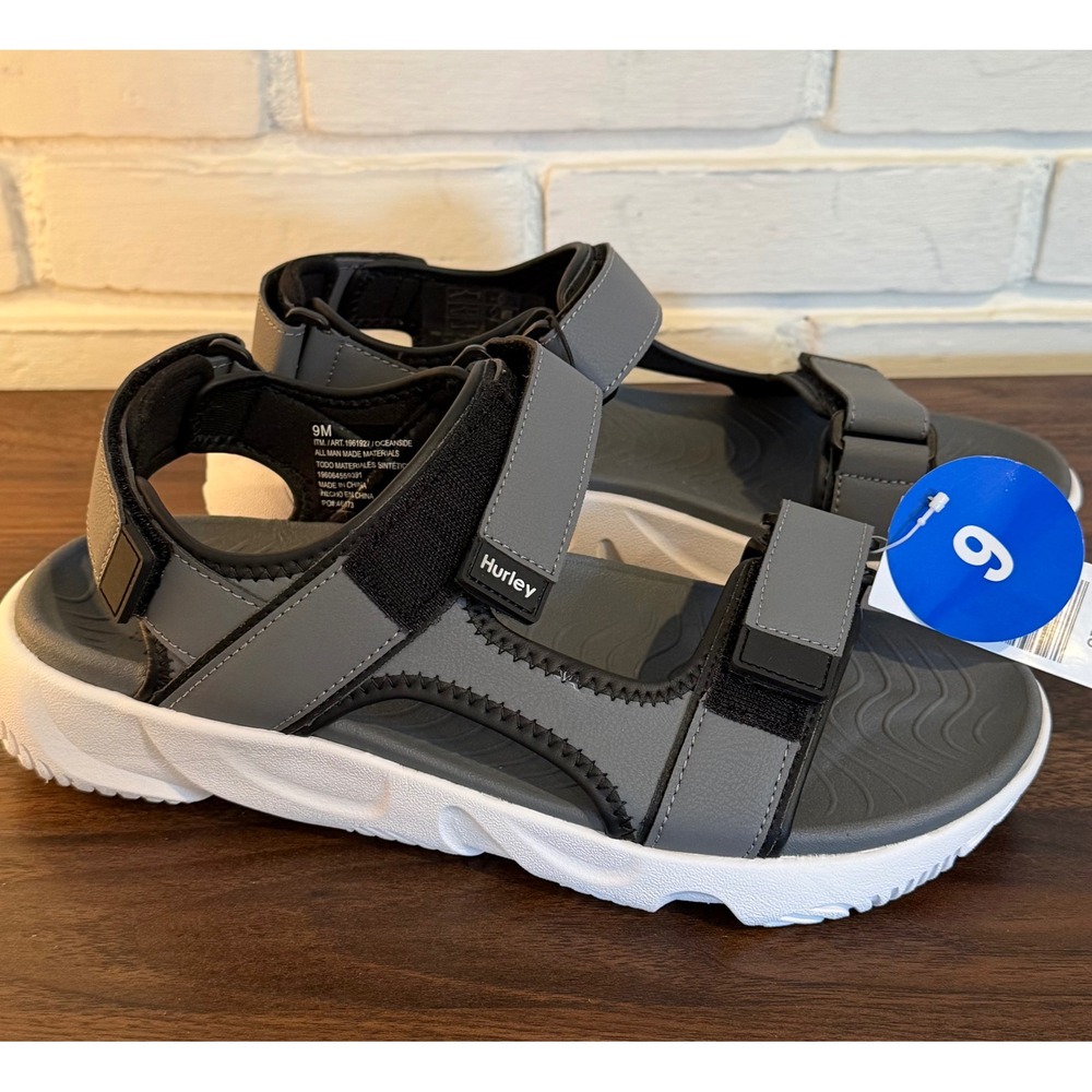 Hurley Oceanside Mens Grey Black Sport Sandals •9• Gorpcore Beachwear Surf Hike